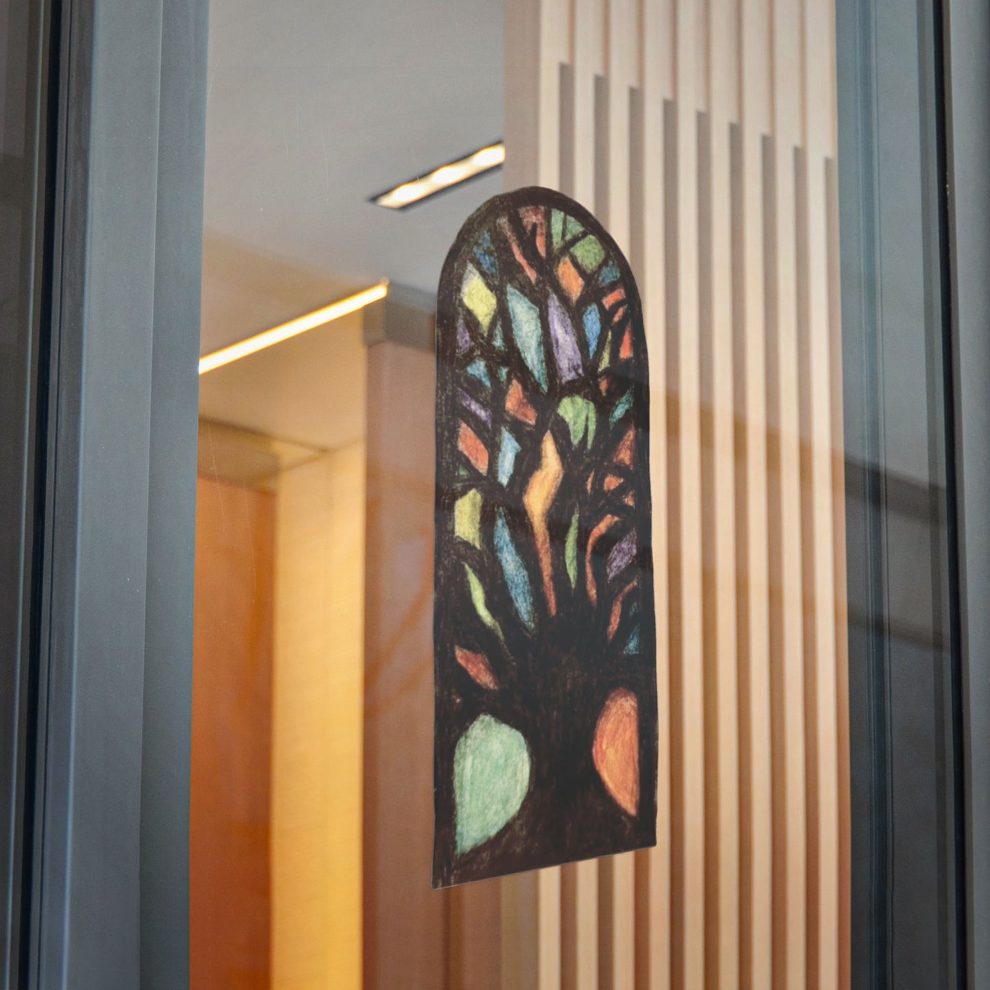 Stained Glass Tree Die-Cut Sticker — Transparent DTF