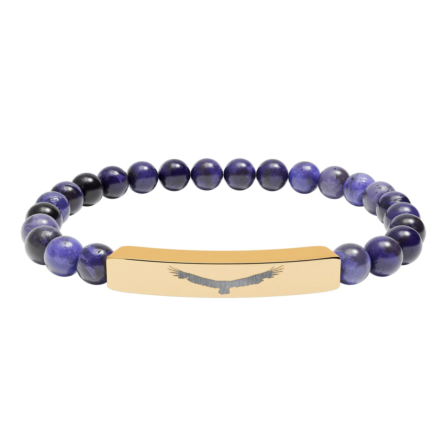 "Sky King" Engraved Natural Stone Stretch Bar Bracelet