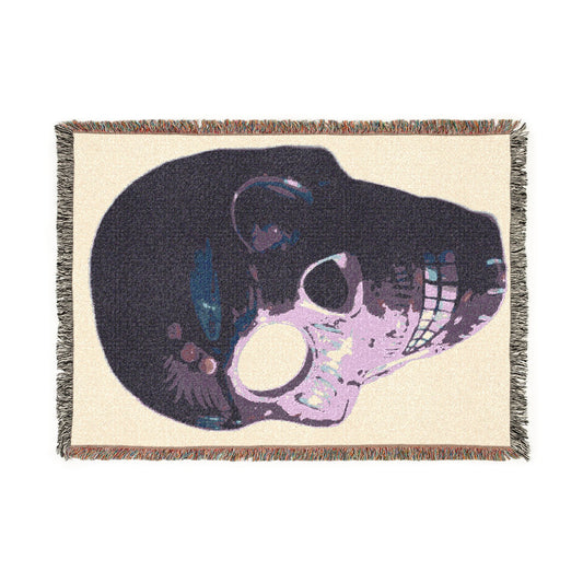 Skull Art Woven Blanket — Gothic Skull Throw for Halloween & Home Décor