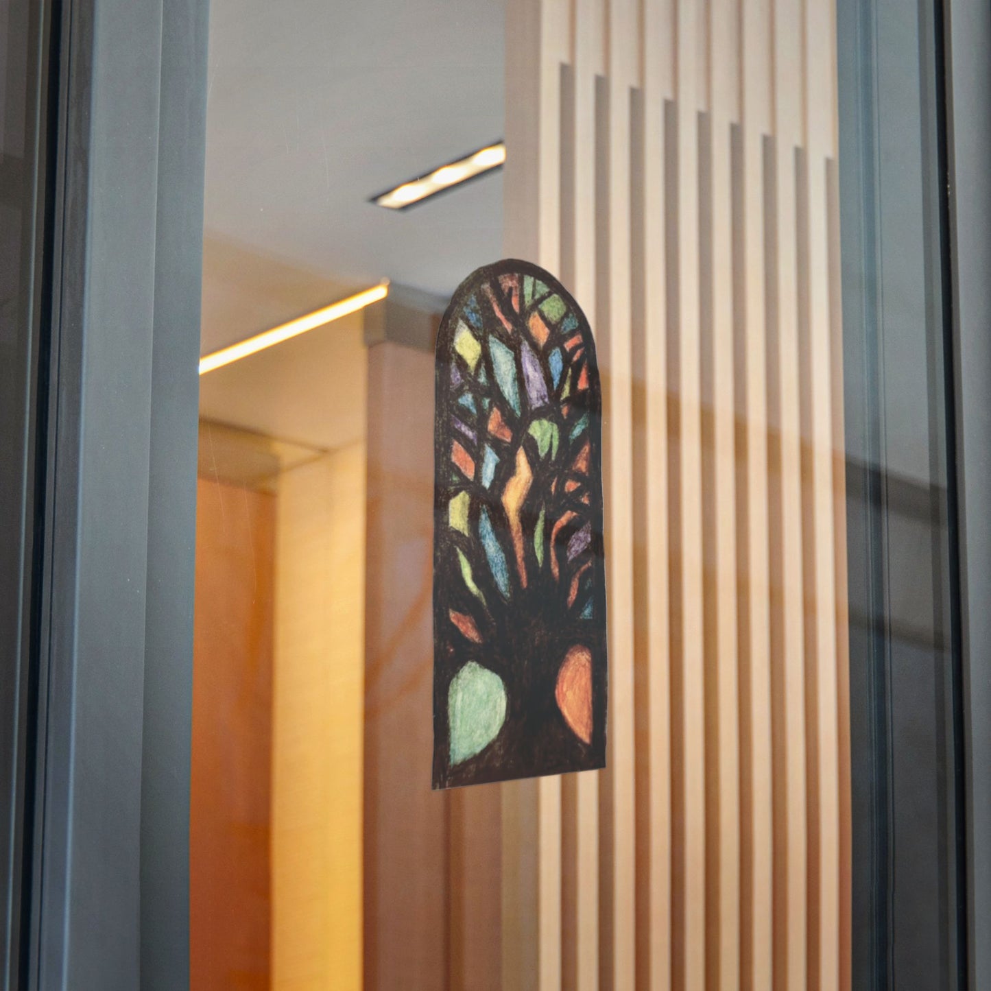 Stained Glass Tree Die-Cut Sticker — Transparent DTF