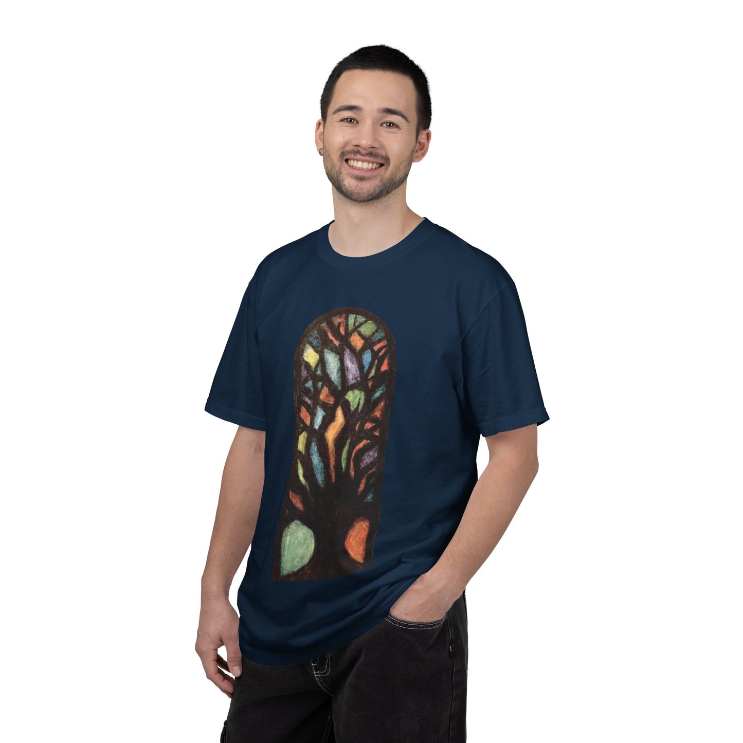 Stained Glass Tree T-Shirt — Colorful Arched Window Art Tee