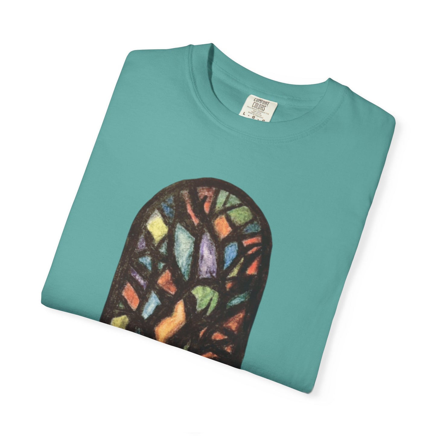 Stained Glass Tree T-Shirt — Colorful Arched Window Art Tee