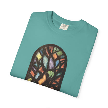 Stained Glass Tree T-Shirt — Colorful Arched Window Art Tee