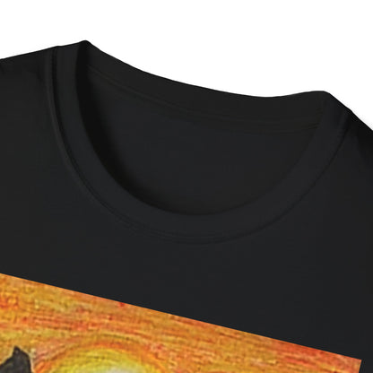 Whale Sunset Tee — Hand-Drawn Orca in Ocean with Mountain Sunrise