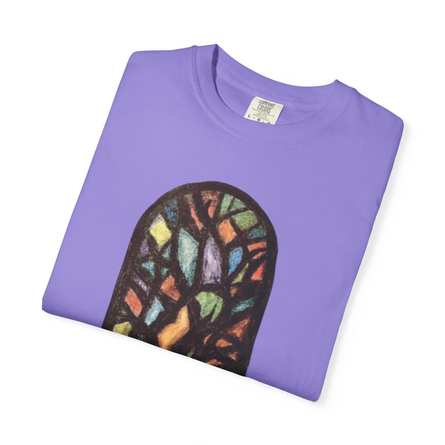 Stained Glass Tree T-Shirt — Colorful Arched Window Art Tee