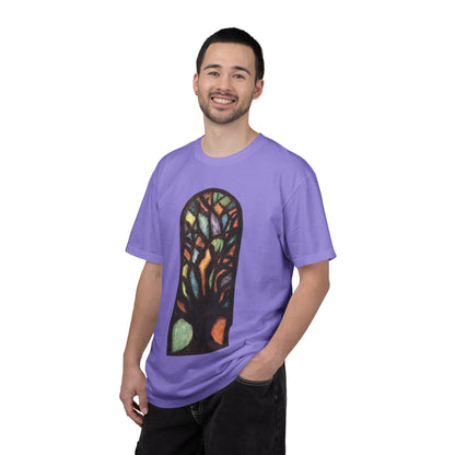 Stained Glass Tree T-Shirt — Colorful Arched Window Art Tee