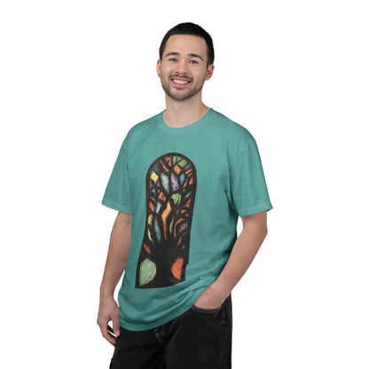 Stained Glass Tree T-Shirt — Colorful Arched Window Art Tee
