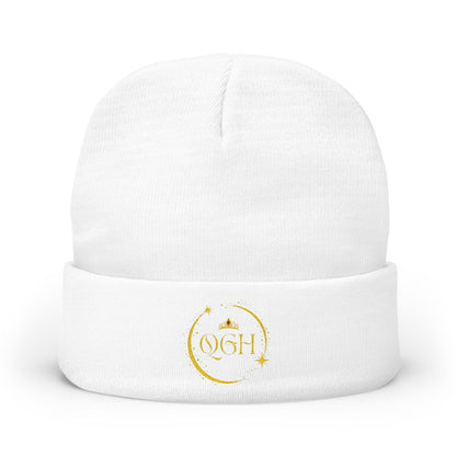 "QGH" Embroidered Knit Beanie Embroidered