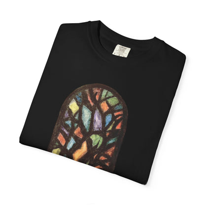 Stained Glass Tree T-Shirt — Colorful Arched Window Art Tee