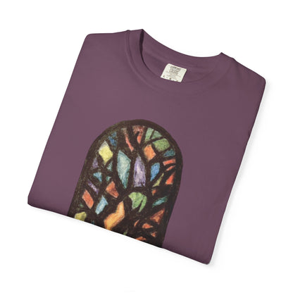 Stained Glass Tree T-Shirt — Colorful Arched Window Art Tee