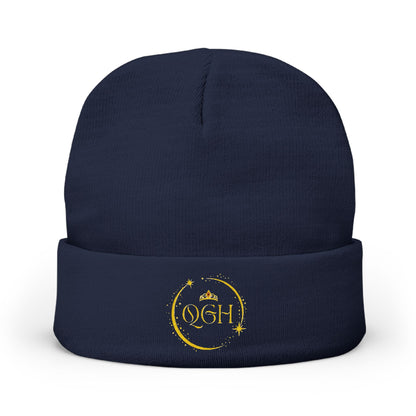 "QGH" Embroidered Knit Beanie Embroidered