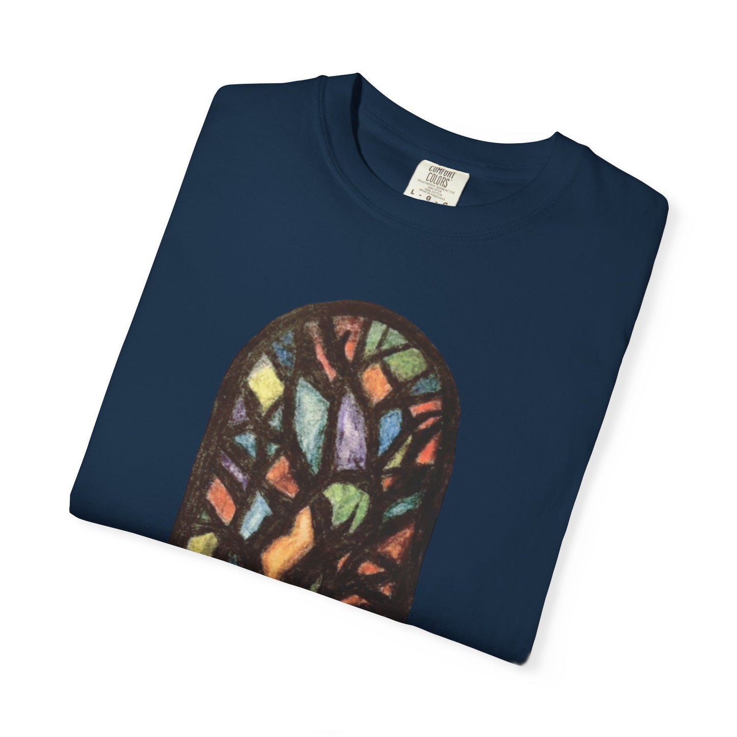 Stained Glass Tree T-Shirt — Colorful Arched Window Art Tee