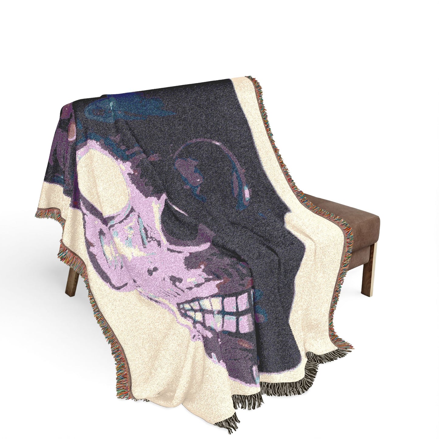 Skull Art Woven Blanket — Gothic Skull Throw for Halloween & Home Décor